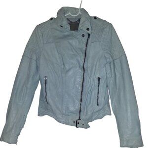 Soft Blue / Dusty Blue Genuine Leather Moto Jacket – Size: US 6 (UK 10 / EU 38)